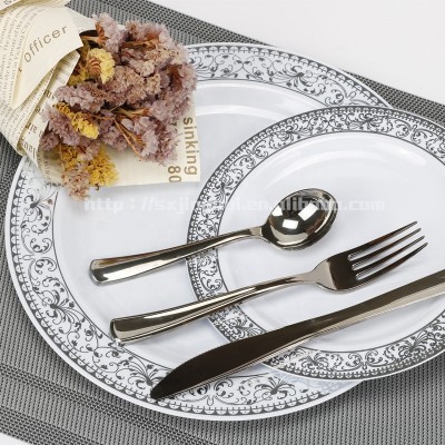 Disposable Plastic Plates with Silver Rim- Lace Design Wedding Plastic Plates