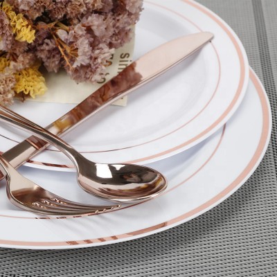 Wholesale decorative restaurant Disposable rose gold Plastic Dinner Plate