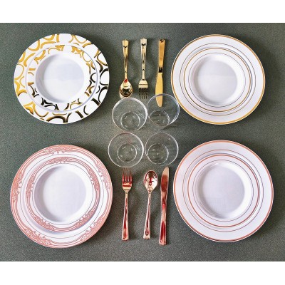 New hot selling Party wedding with gold rim plate plastic disposable dishes plate